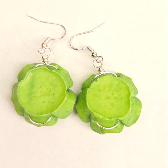 Lime Green Ploymer Clay Rose Earrings - Picture 4 of 5